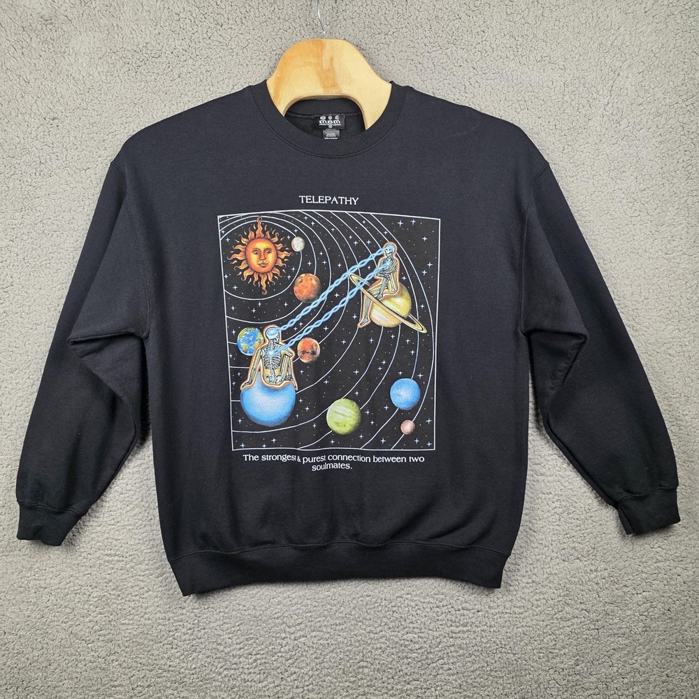 MBM Sweatshirt Mens XL Black Telepathy Skeleton‎ Space Graphic Pullover Fleece